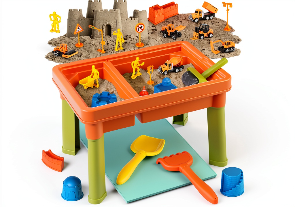 Child playing with sand table in a backyard