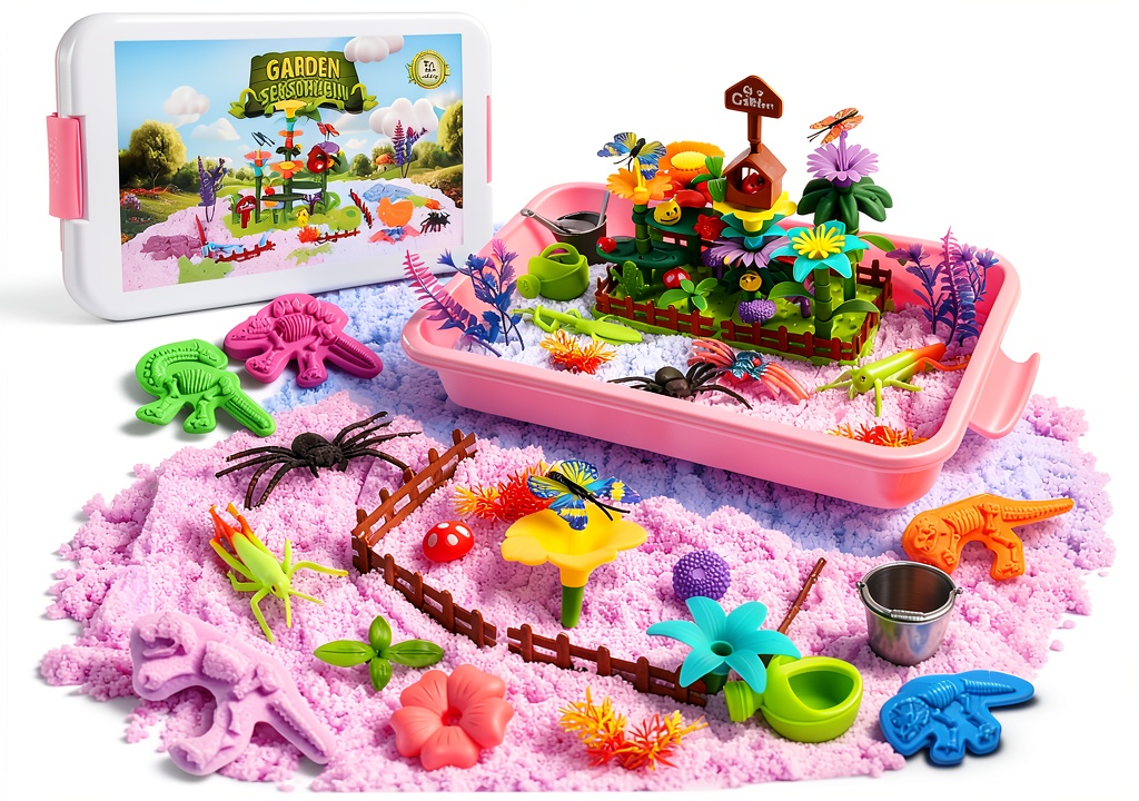 Child playing with FIIOEOY flower garden sensory bin in a bright playroom