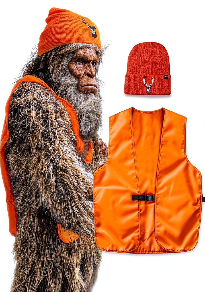 Hunter wearing orange vest in a forest